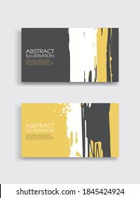 Yellow white gray ink brush stroke card on white background. Japanese style. Vector illustration of grunge stains