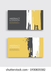 Yellow white gray ink brush stroke card on white background. Japanese style. Vector illustration of grunge stains