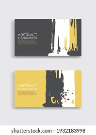 Yellow white gray ink brush stroke card on white background. Japanese style. Vector illustration of grunge stains