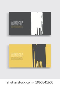 Yellow white gray ink brush stroke card on white background. Japanese style. Vector illustration of grunge stains