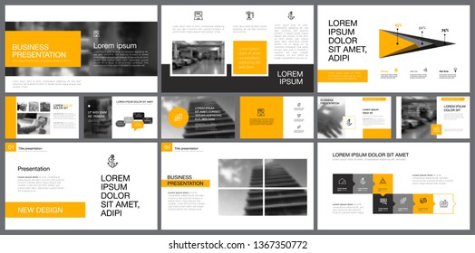 Yellow, white and grey infographic design elements for presentation slide templates. Business and management concept can be used for corporate report, advertising, brochure layout and banner design.