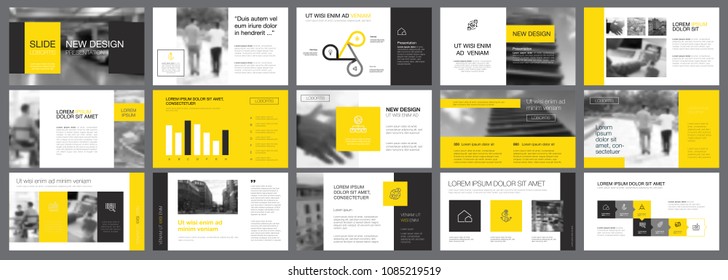 Yellow, white and grey infographic elements for presentation slide templates. Business and banking concept can be used for financial report, advertising, workflow layout and brochure design.