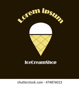 Yellow and white Ice Cream Shop logo, Lorem ipsum on black, vector illustration