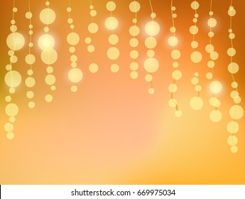 yellow white lights garland background. Vector illustration