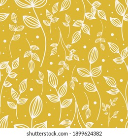 Yellow and white line leaf vector repeat pattern.