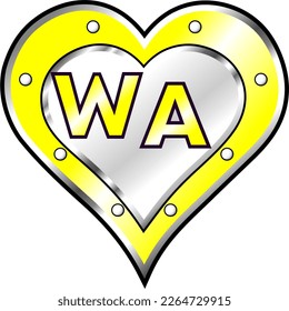 Yellow and white metallic heart with the initial letters W and A, beautiful vector illustration, illustrative of love, couples, boyfriends, lovers, amazing vector, charming illustration. God is good!