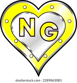 Yellow and white metallic heart with letters N and G, shiny vector illustration, amazing love, passion and happiness vector, illustration for valentine couple. God is good!