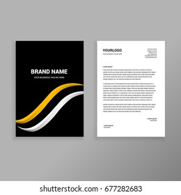 Yellow and white metallic waves elegant business formal letterhead design template orint ready