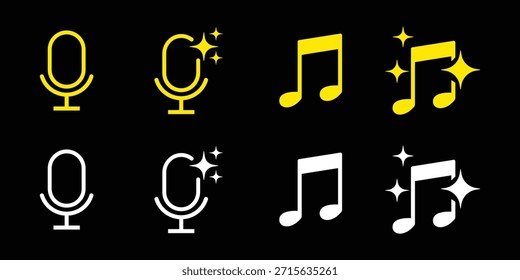Iconos amarillos y blancos del micrófono y de la nota de la música en fondo negro