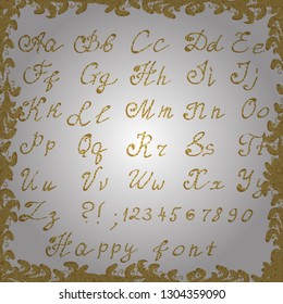 Yellow and white on colors. Children font Vector illustration. Ornamental. With yellow and white colors. Colorful capital letters alphabet for kids along with question and exclamation marks.