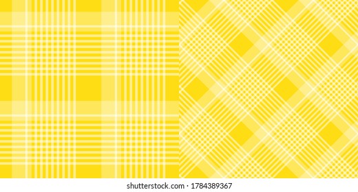 Yellow white plaid pattern collection. Horizontal and diagonal textile fabric design for pillows, shirts, dresses, tablecloth etc.