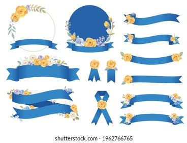 Yellow and white rose with blue ribbon design material