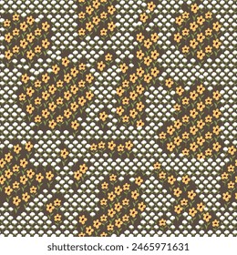 Gelb-Weiß nahtlose florale Vektorgrafik kleine Blüten mit grünen Blättern Bandannenmuster auf braunem Hintergrund