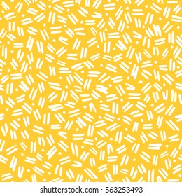 Yellow and White Seamless Pattern with Dashes and Dots. Vector Linear Ornament