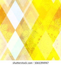 Yellow and white seamless texture from rhombus and mandalas. Abstract vector background for web page, banners backdrop, fabric, home decor, wrapping, greeting card, romantic design