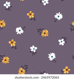 yellow and white seamless vector stock flowers leaves pattern on background