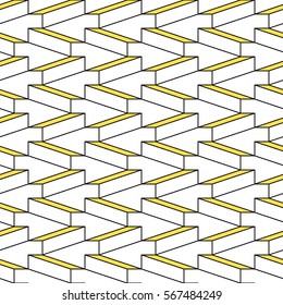 Yellow and white shapes seamless pattern. Vintage 80s style design. Clipping mask used.