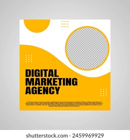 yellow and white social media post design for digital marketing company promotion.