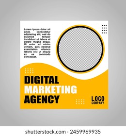 yellow and white social media post design for digital marketing company promotion.