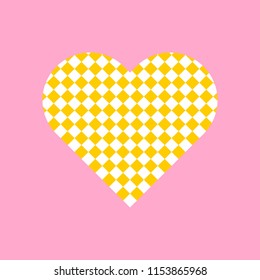 Yellow and white squares pattern on heart symbol vector.