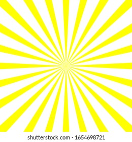 Yellow & white sunburst background in pop art style. Radial stripes. Retro rays comic yellow background