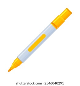 Yellow whiteboard permanent marker pen with cap off. School supplies, stationery, drawing, writing tool concept. Flat vector illustration isolated on a white background with copy space