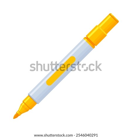Yellow whiteboard permanent marker pen with cap off. School supplies, stationery, drawing, writing tool concept. Flat vector illustration isolated on a white background with copy space