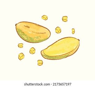Mango amarillo entero, trenzado y cubo en el diseño de ilustraciones planas vectoriales