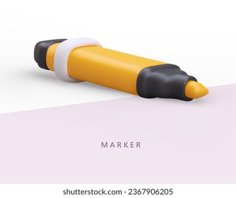 Marcador ancho amarillo. Herramienta de Office para resaltar parte del texto. Imagen realista detallada. Lápiz más resaltante. Cartel vector con texto. Concepto de almacenamiento de artículos de papelería, oficina y material escolar