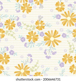 Gelbe Wildblumen nahtloses Muster mit Streifen. für Tapeten, Stoffe und Verpackungsdesign.