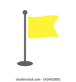 Yellow Windy flag on flagpole. Abstract flag simple solid icon. Waving yellow flag on flagpole, vector isolated on white.