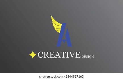 A yellow wing blue logo creative logo design for all kind of business branding logo