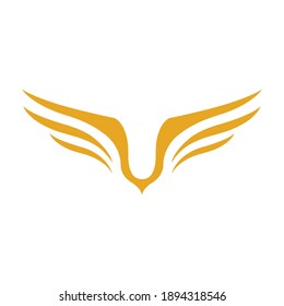 Yellow wing icon in flat style isolated on white background. Flying symbol.