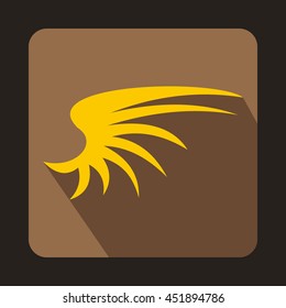 Yellow wing icon in flat style on a coffee background