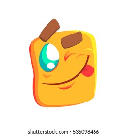 Yellow Winking Emoji Cartoon Square Funny Emotional Face Vector Colorful Isolated Sticker