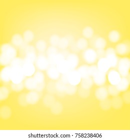 Yellow Winter bokeh background. White snowflakes sparkle abstract pattern. Glitter banner greeting, Christmas, New Year card, invitation, postcard. Shimmer vector illustration sparkling lights