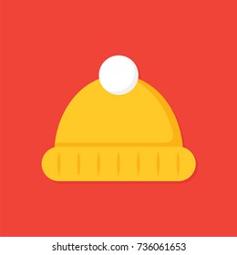Yellow Winter Hat with White Pompon Flat Style Vector Isolate Element