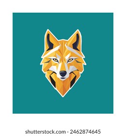 un ícono de la cabeza de lobo amarillo mirando hacia adelante sobre un cuadrado azul.
