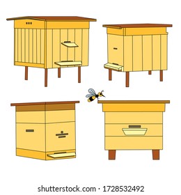 Yellow wooden beehives illustration vector isolated on white background