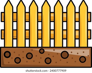 yellow wooden fence for farm fields concept, Picket or flat sticks Fencing vector icon design, Shrubs and Trees symbol, Plants and Flowers sign, Landscaping and Garden Tools stock illustration