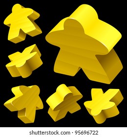 Yellow wooden Meeple vector set isolated on white. Symbol of family board games