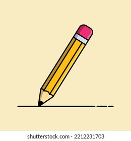 yellow wooden pencil with eraser on it, suitable for web landing page, sticker background, banner.