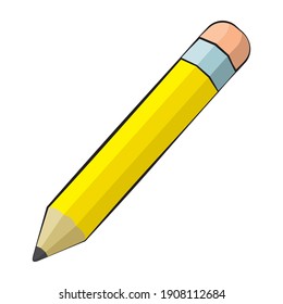 Yellow wooden pencil with eraser at the top on a white background. 