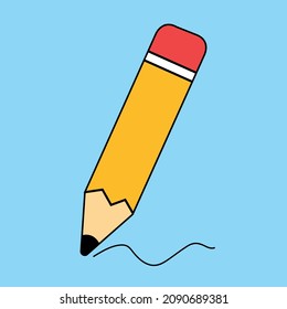 Yellow wooden pencil and line. School pencil icon vector illustration.
