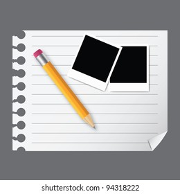 Yellow wooden pencil on a blank notepad vector illustration on business theme