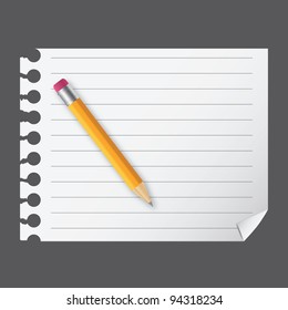 Yellow wooden pencil on a blank notepad vector illustration on business theme
