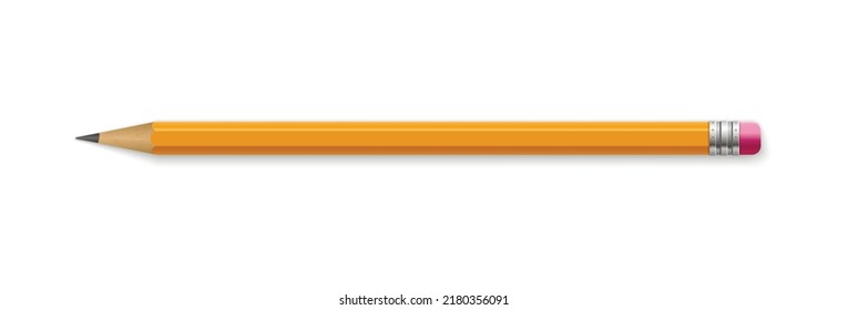 Yellow wooden pencil with rubber eraser. Realistic pencil mockup.