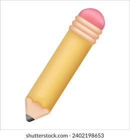 Yellow wooden pencil with rubber eraser icon. Volumetric wooden object for writing school concept.