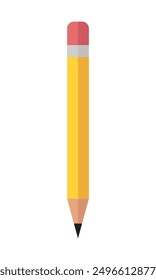 Yellow wooden pencil with rubber eraser. Sharpened detailed office mockup, school instrument, creativity, idea, education and design symbol. Isolated illustration on white background. Pencil icon.