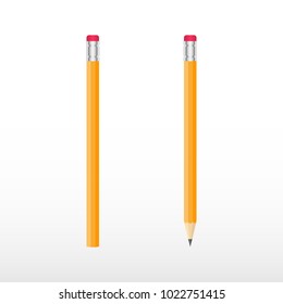 Yellow wooden pencils, classic yellow vector pencil.